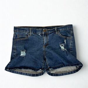 Stumpee Denim Shorts Women 9/10 Distressed Dark Wash Stretch Casual Jean Short